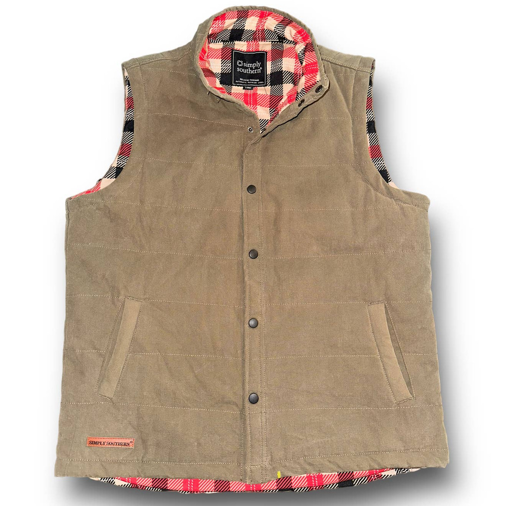 Simply Southern Flannel Plaid Puffer Vest‎ Size: Large
